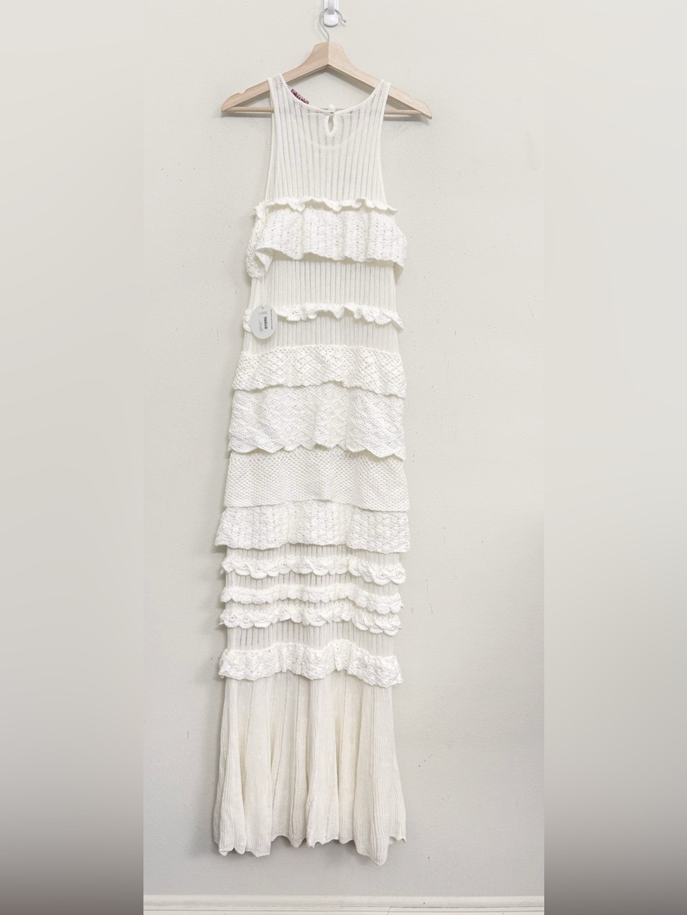 NWT STAUD Sorrento Crochet Knit Tiered Maxi Dress in White Sz L - Picture 13 of 17